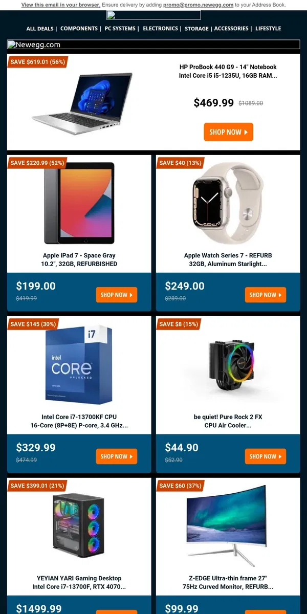 Email from Newegg. Weekly Deal Drops! 📦 3 Days to Save!