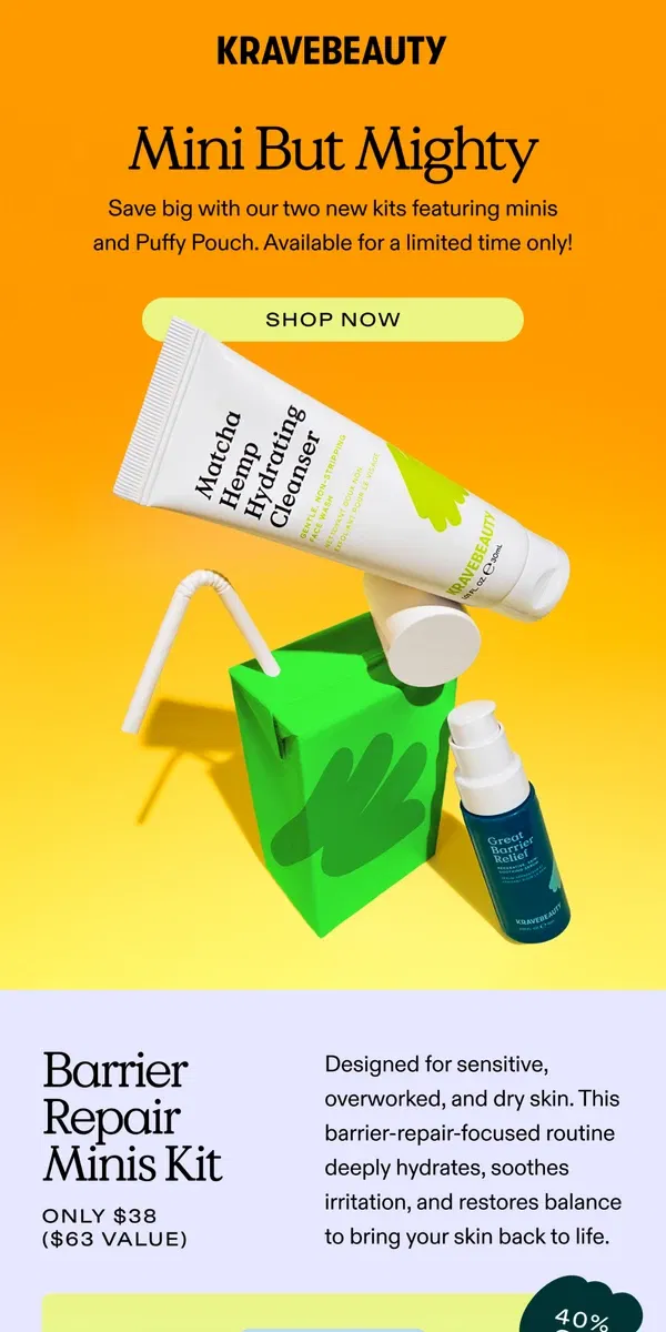 Email from KraveBeauty. 💚 NEW: Mini Kits + Save Up To 40% 💚