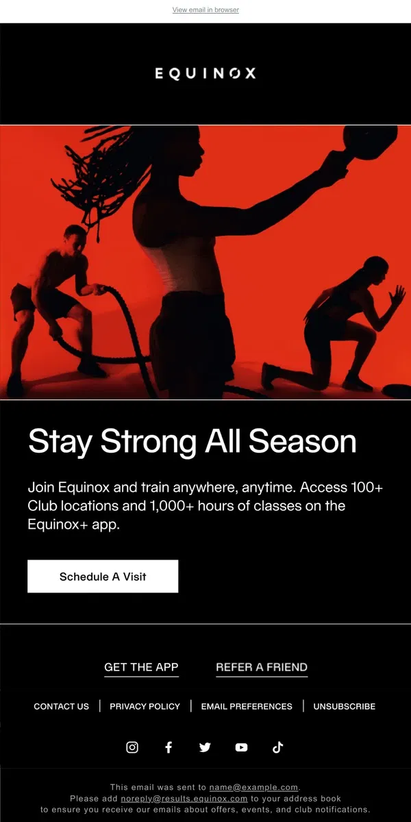 Email from Equinox. Stay Strong All Season