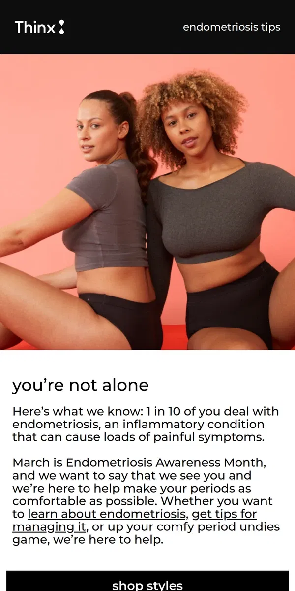 Email from Thinx. Get educated about endo