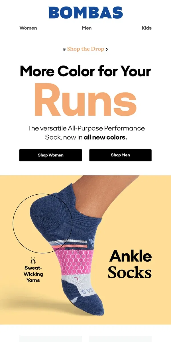 Email from Bombas. The Sock for Every Sport