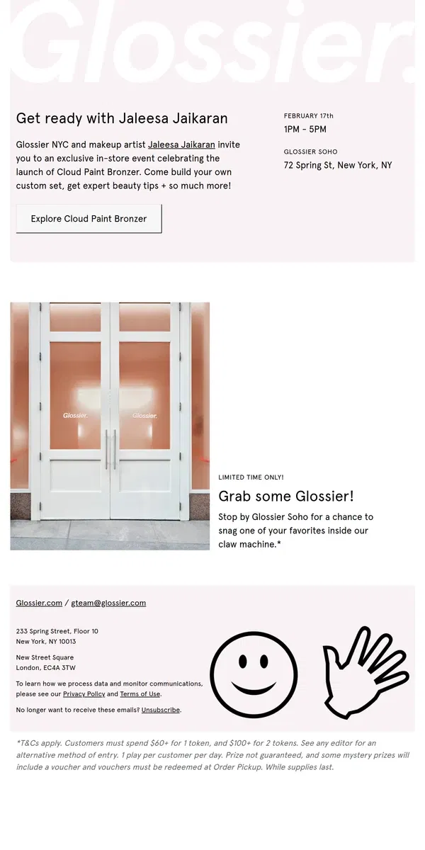 Email from Glossier. NYC! Get ready with Jaleesa Jaikaran