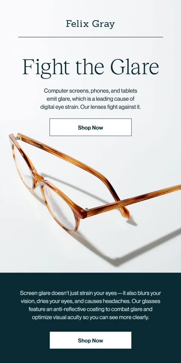 Email from Felix Gray. See better with anti-glare lenses