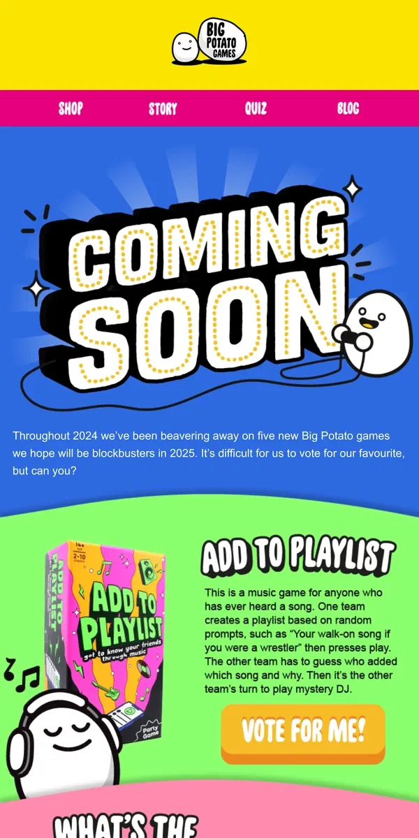 Email from Big Potato Games. New releases for 2025