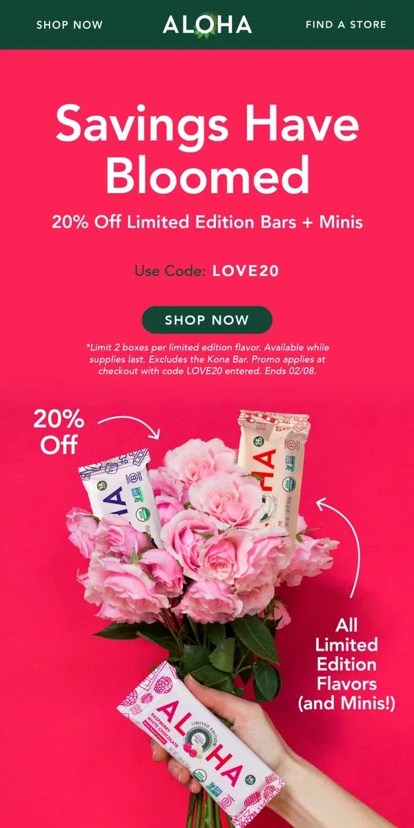 Email from ALOHA. Limited Edition Bars Get Lots Of ❤️