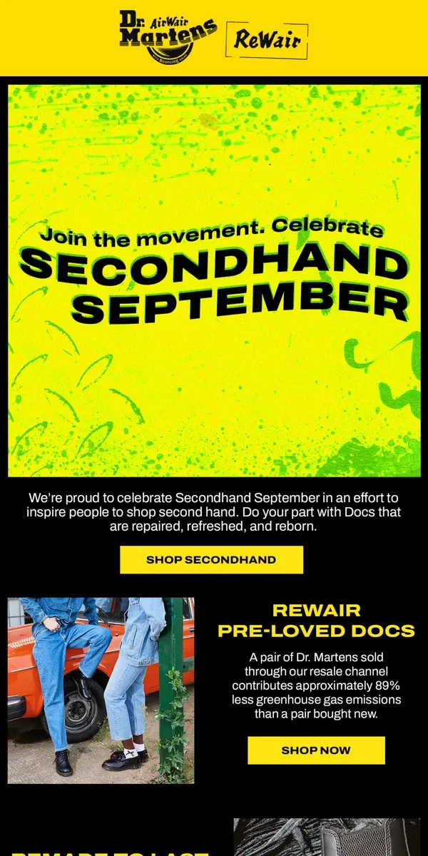 Email from Dr. Martens. Celebrate Secondhand September with DM's