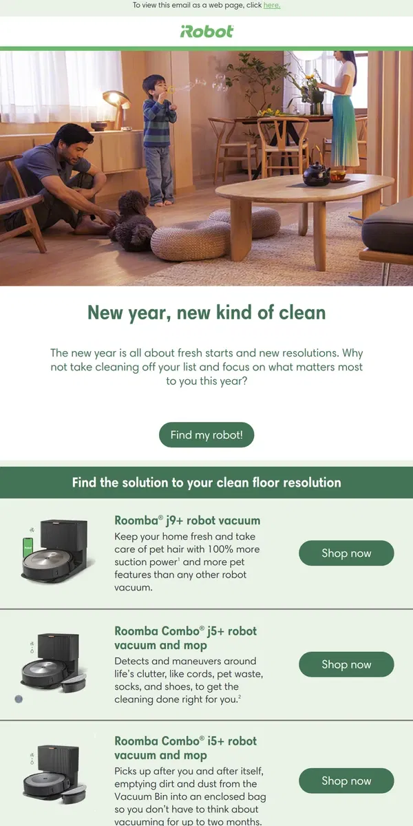 Email from iRobot. Let iRobot® help you achieve a cleaner home in 2024!