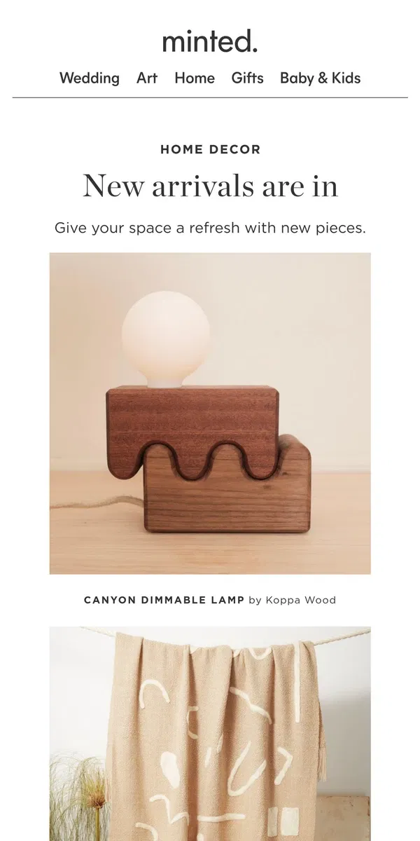 Email from Minted. NEW decor to give your space a refresh