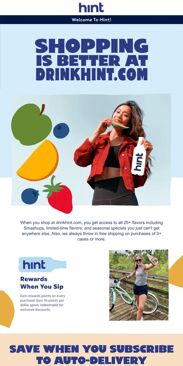 Email from Hint Water. Shopping is better at drinkhint.com