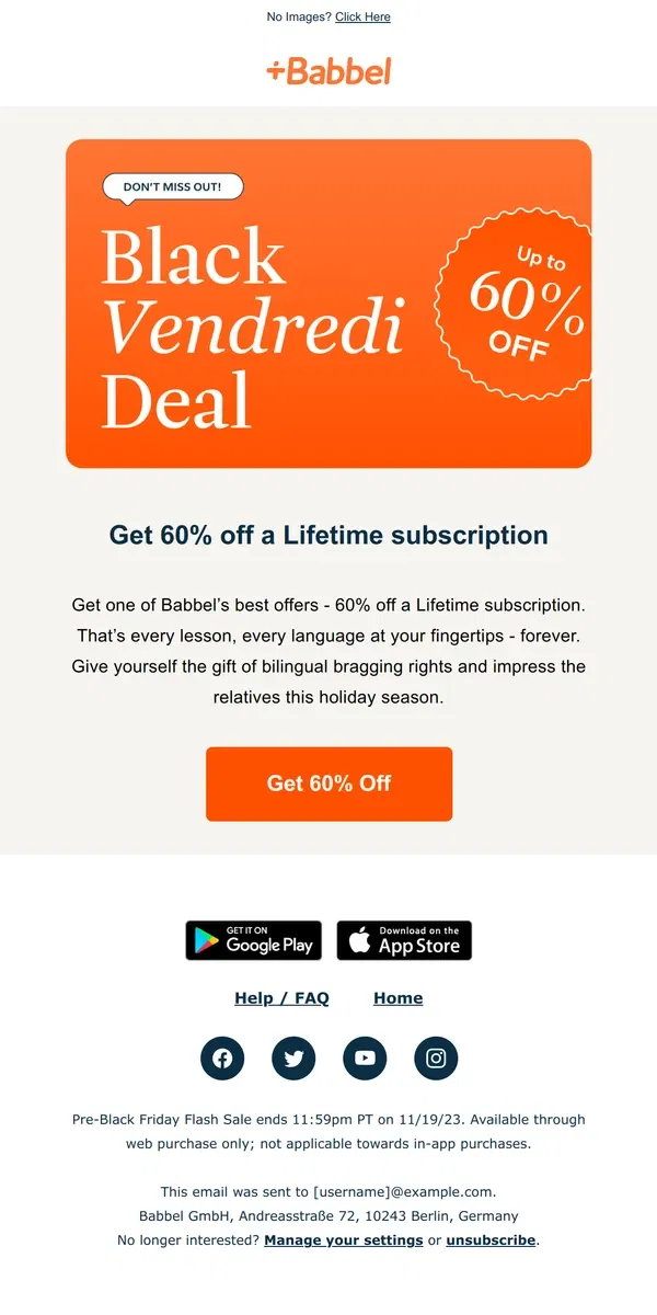 Email from Babbel. 2 days only – Black Friday sneak peek!