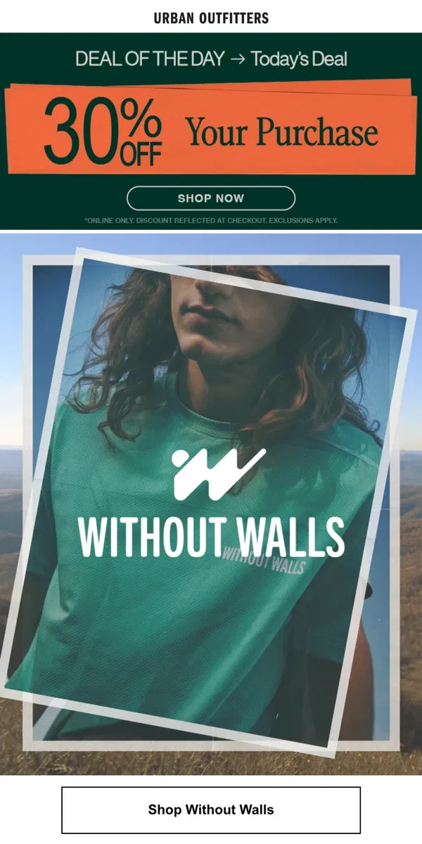 Email from Urban Outfitters. NEW from Without Walls + 30% OFF