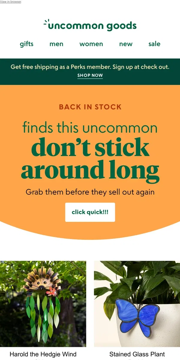 Email from Uncommon Goods. Unexpected. So cool. BACK IN STOCK!!!