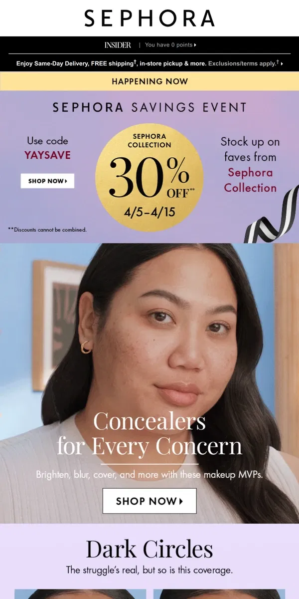 Email from Sephora. Save 10%*—but not for long!