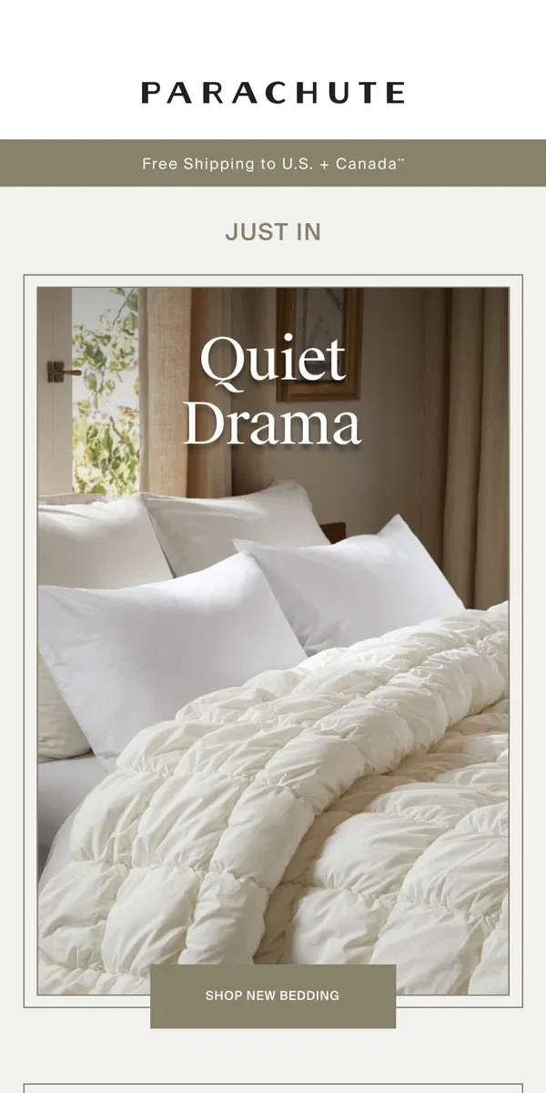 Email from Parachute Home. NEW | Cozy Comforter + Chic Covers