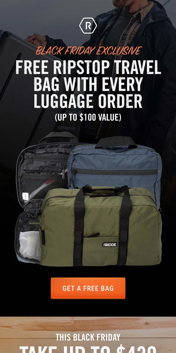 Email from The Ridge. Get a FREE Travel Bag on Us