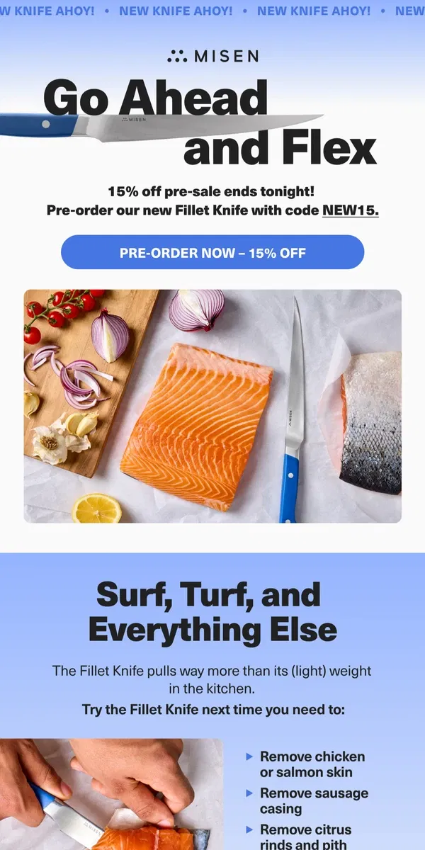 Email from Misen. Fillet Knife Pre-Order Ends Tonight!