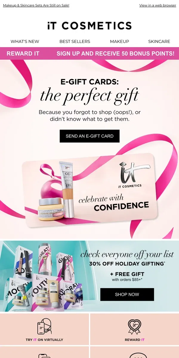 Email from IT Cosmetics. Last-Minute Gift Found: An E-Gift Card