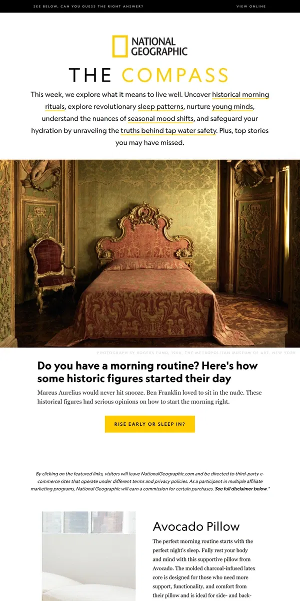 Email from National Geographic. The Compass: Be well by revolutionizing your sleep, feeding your brain, and getting water wise. Plus, what makes chocolate milk so special?