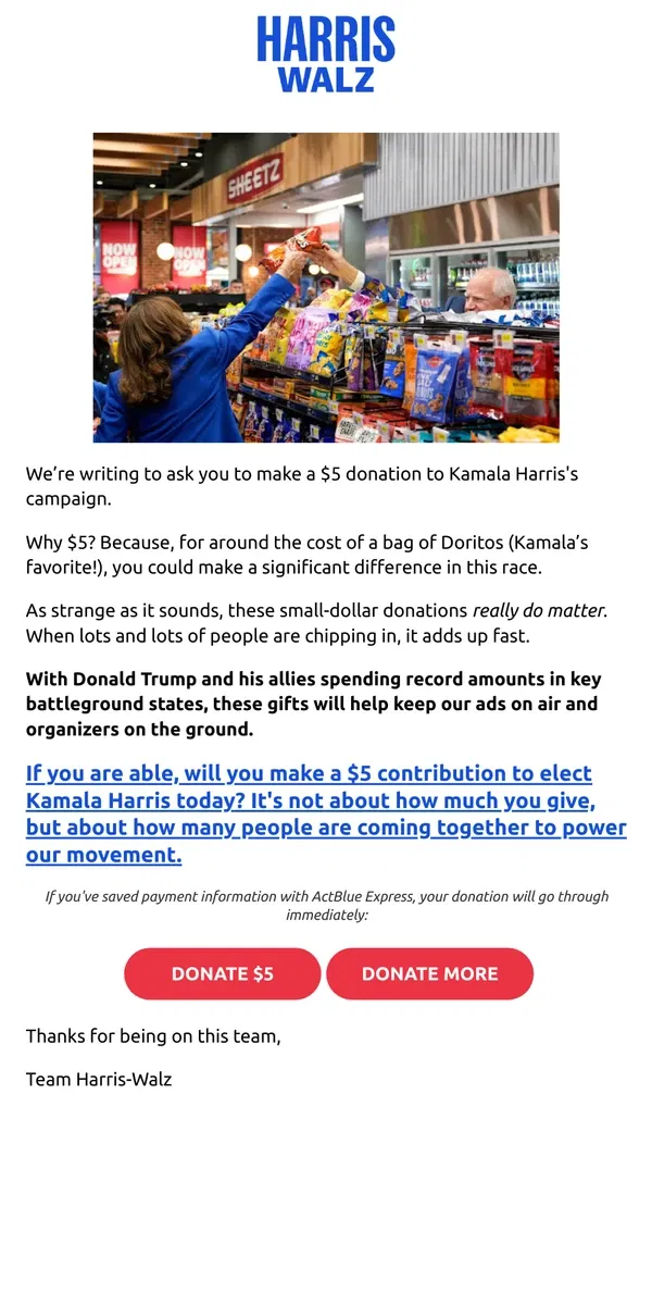 Email from Kamala Harris. Doritos