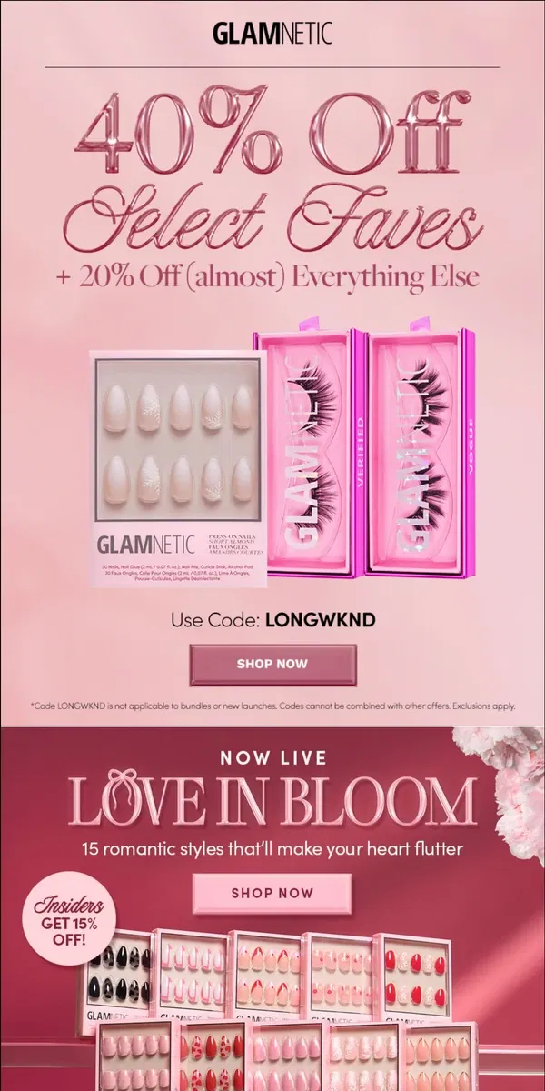 Email from Glamnetic. Don’t Miss: Up to 40% Off This Long Weekend!