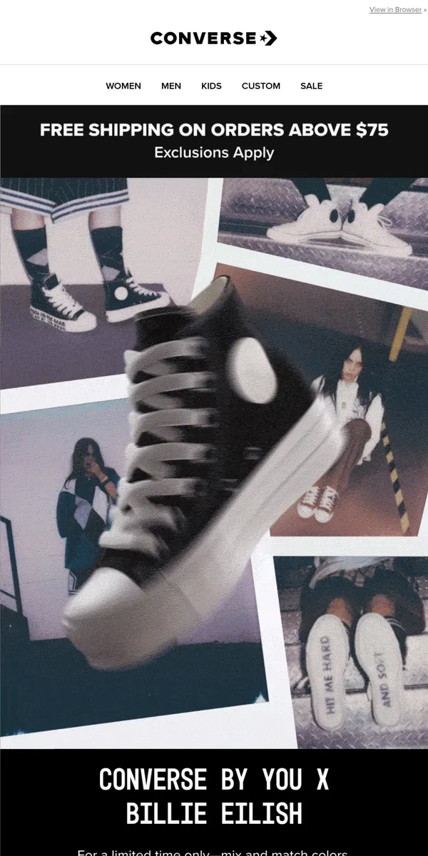 Email from Converse. IT'S HERE: CONVERSE BY YOU X BILLIE EILISH