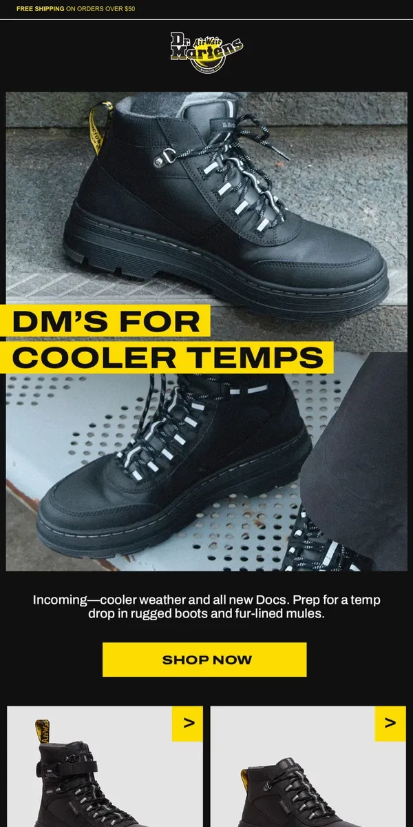 Email from Dr. Martens. Docs for when the temps drop