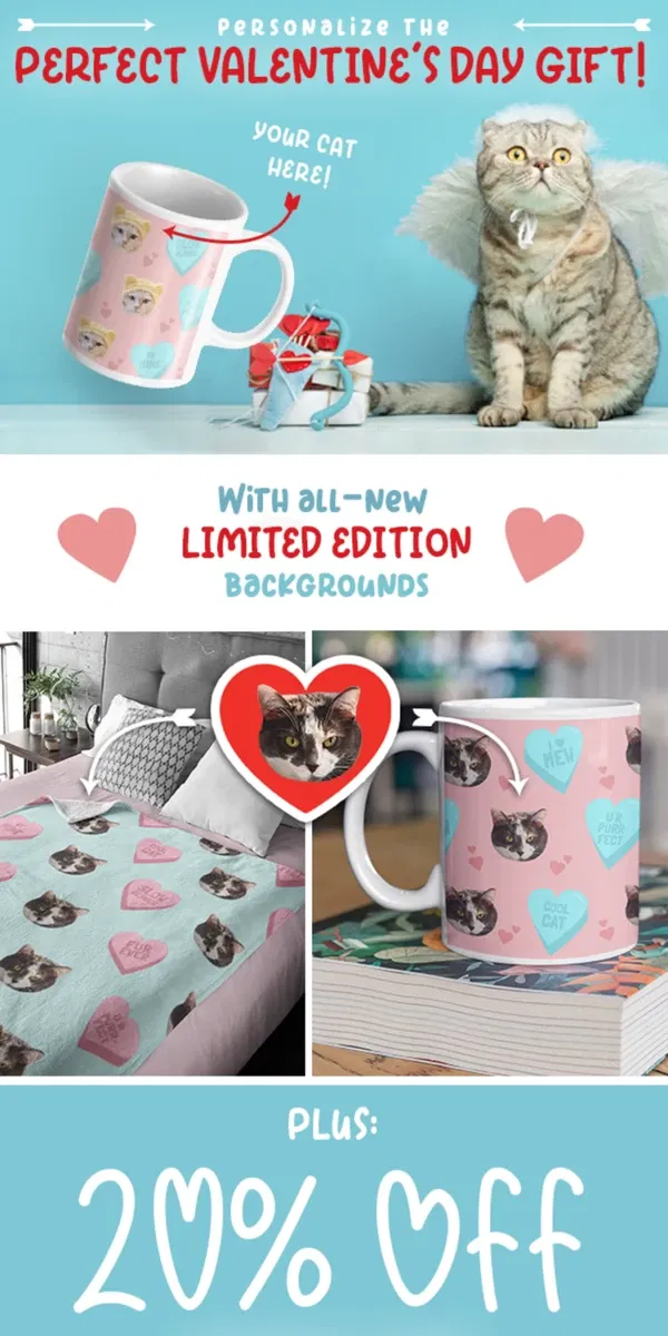 Email from Meowingtons. PRINT YOUR PET: Create the Purrfect Valentine's Gift! 😻