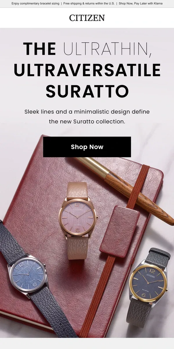 Email from Citizen Watch. Introducing, the Ultrathin Suratto