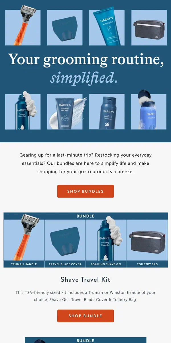 Email from Harry's. Streamline your grooming routine with curated bundles