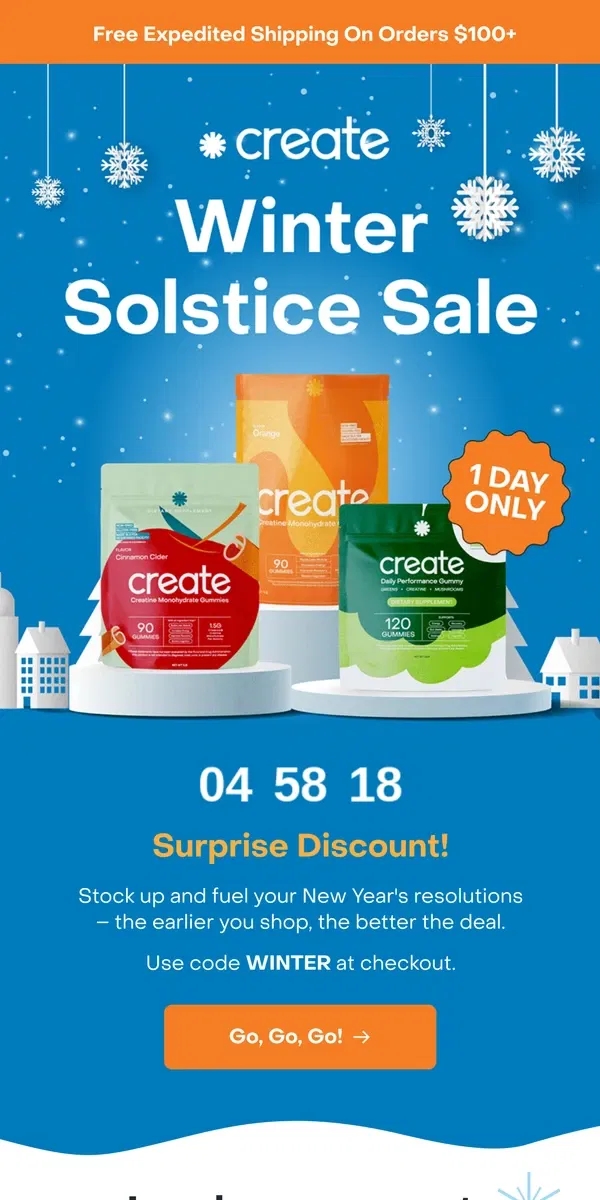 Email from Create Wellness. Winter Solstice Sale is almost over. Get in.