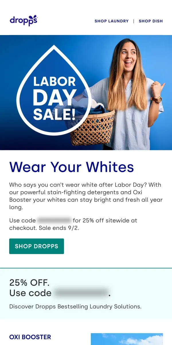 Email from Dropps. White After Labor Day?! 25% off sitewide