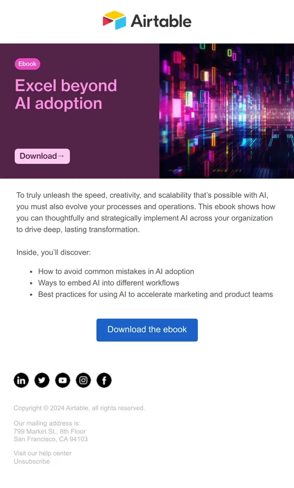 Email from Airtable. Excel beyond AI adoption