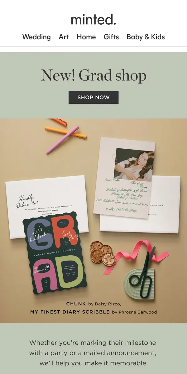 Email from Minted. New! The 2025 grad shop