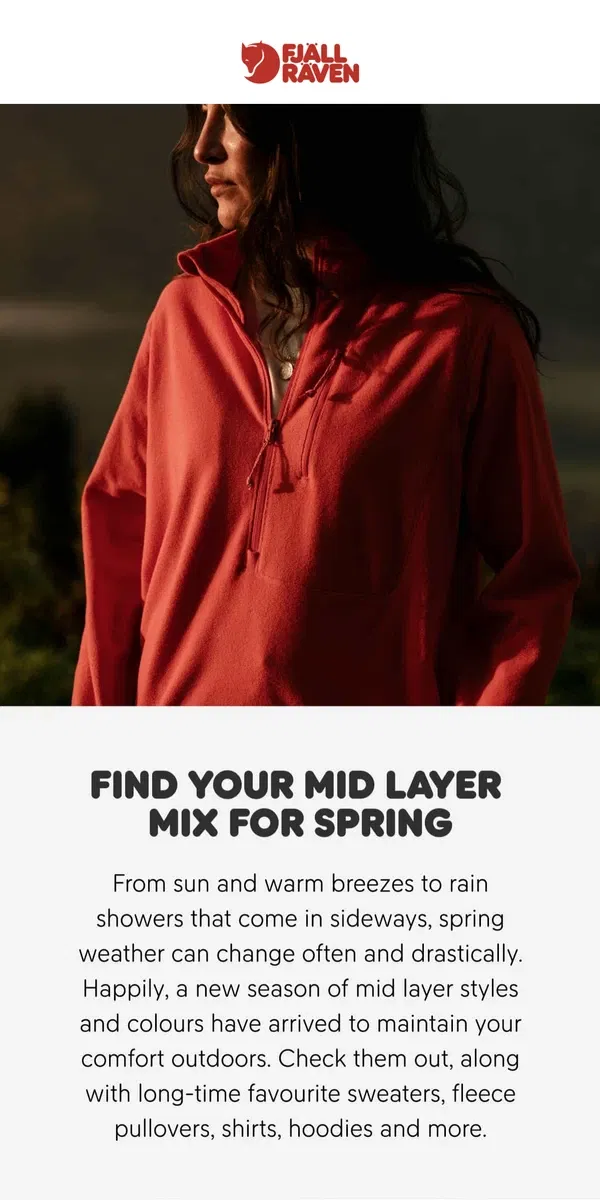 Email from Fjällräven. New mid layers for spring