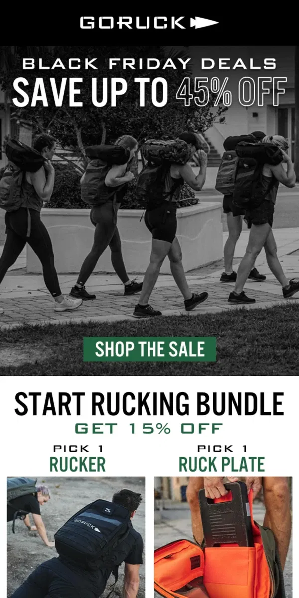 Email from GORUCK. Save 15% OFF Rucking & Home Gym Essentials