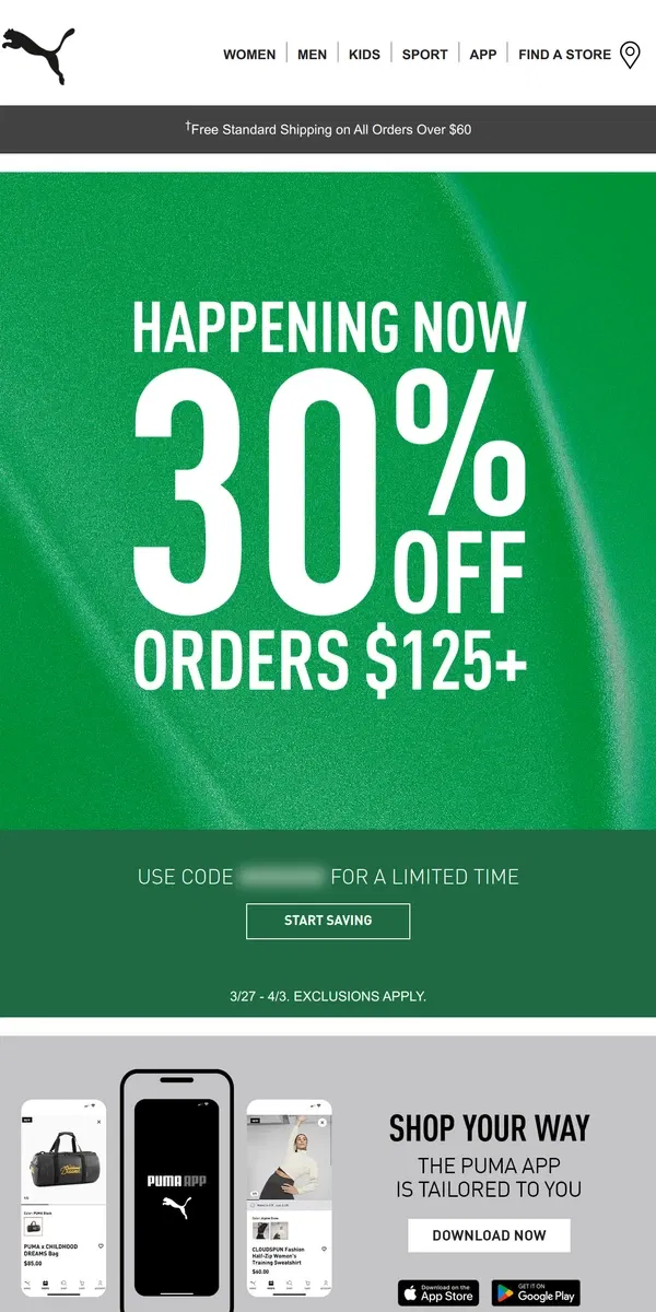 Email from Puma. Save 30% Off Your Order Today