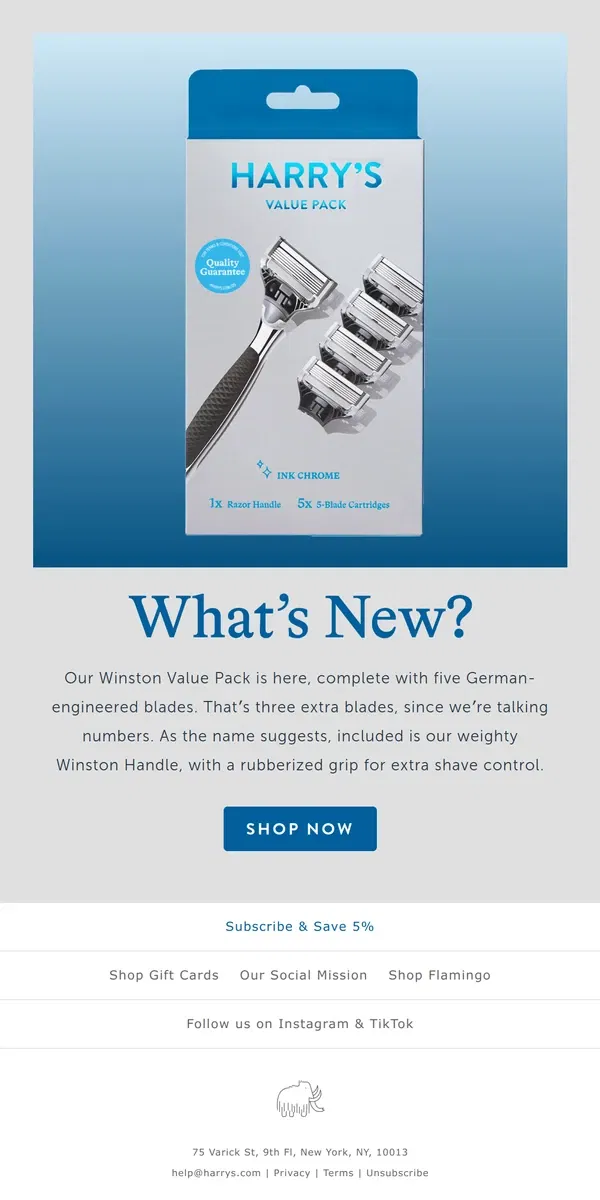 Email from Harry's. Our Winston Value Pack is here