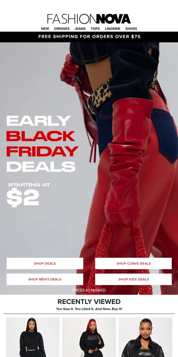 Email from Fashion Nova. 💸Early Black Friday Deals Starting At $2💸