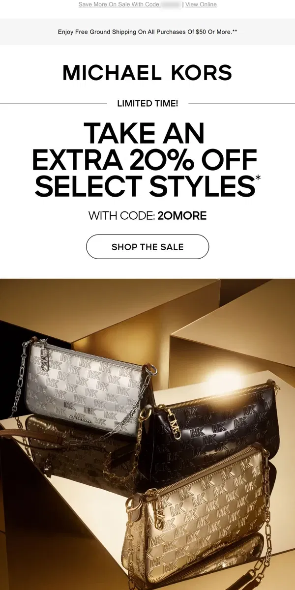 Email from Michael Kors. You've Got An Extra 20% Off Select Styles