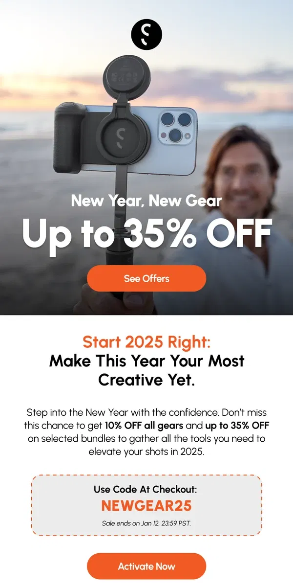 Email from ShiftCam. Enjoy Up to 35% OFF on New Year Sales