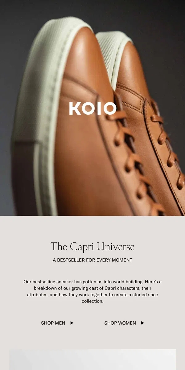 Email from Koio. The Capri Universe