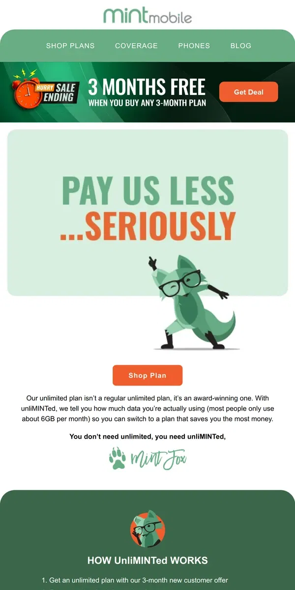 Email from Mint Mobile. Come for unlimited data, stay for the savings