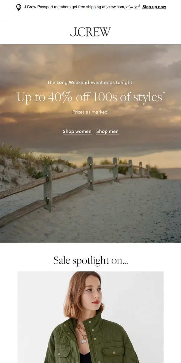 Email from J.Crew. Two *major* sales end tonight…