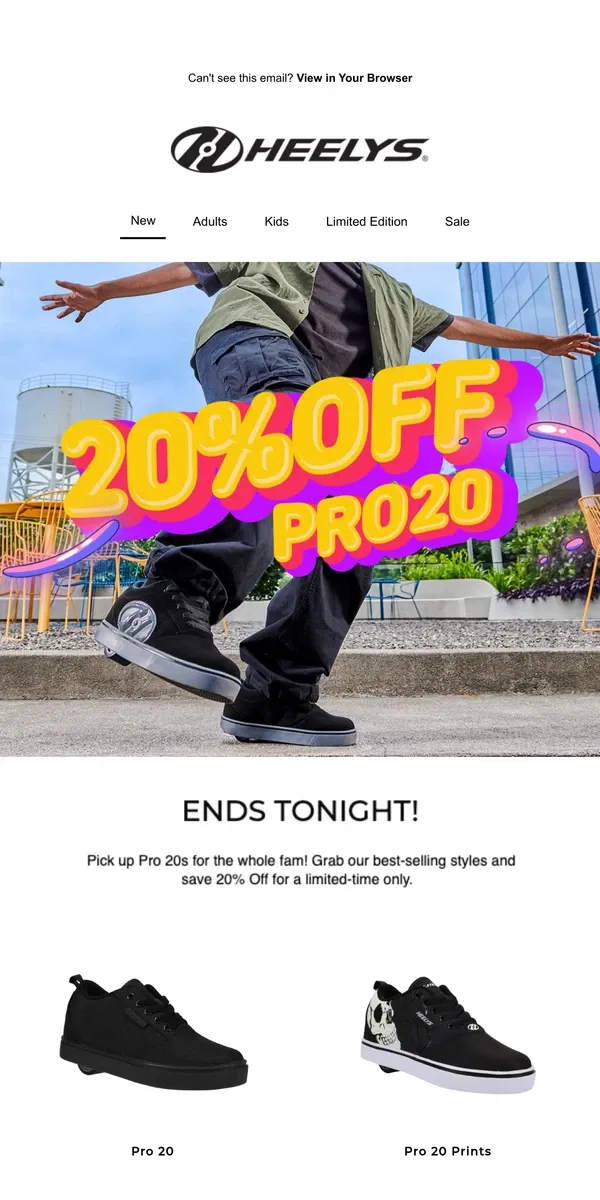 Email from Heelys. 20% Off Ends Tonight!