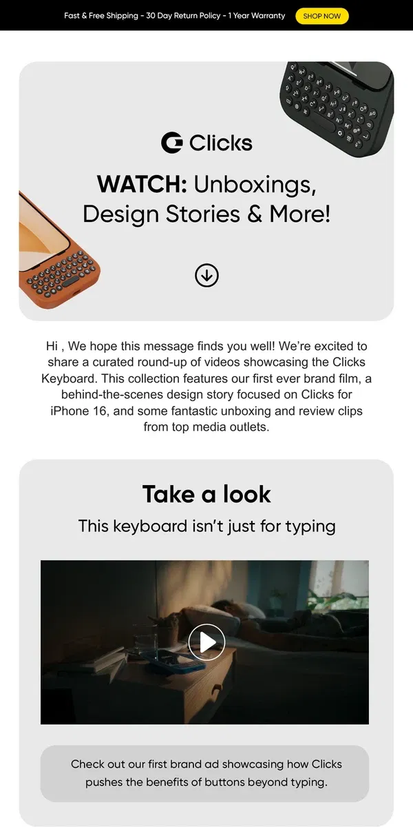 Email from Clicks. WATCH THIS - Clicks video roundup