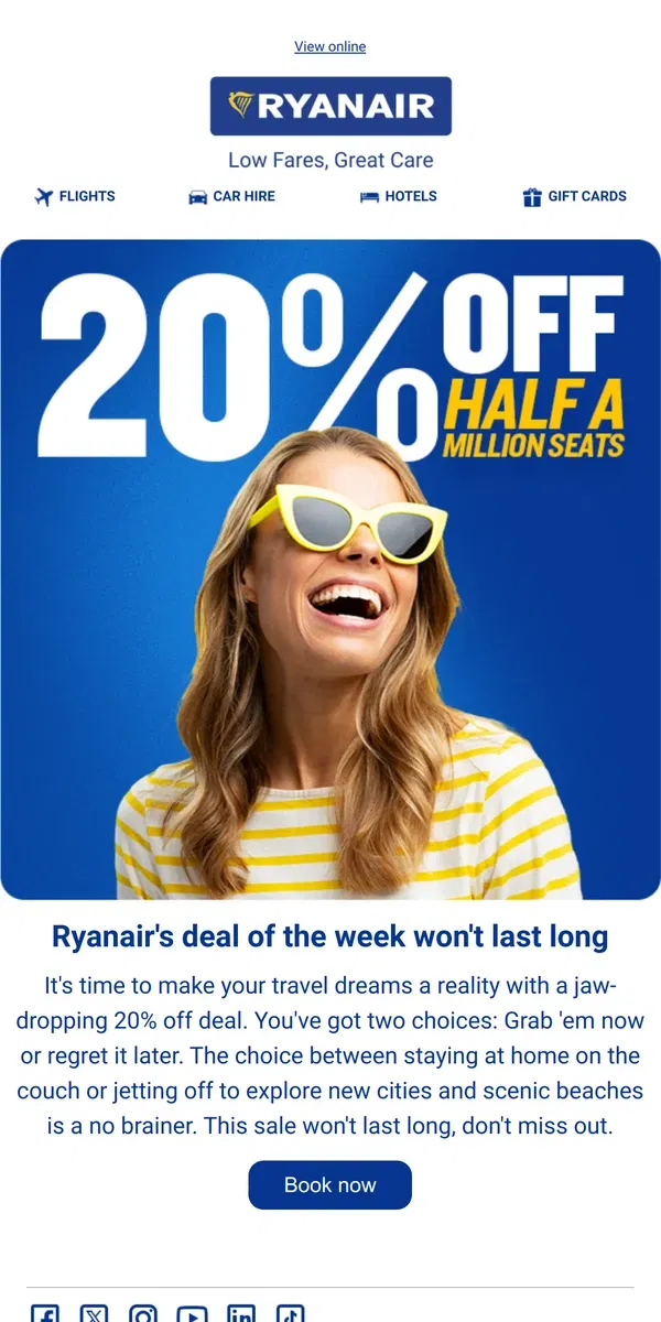 Email from Ryanair. ACT FAST with this week's sale 😲