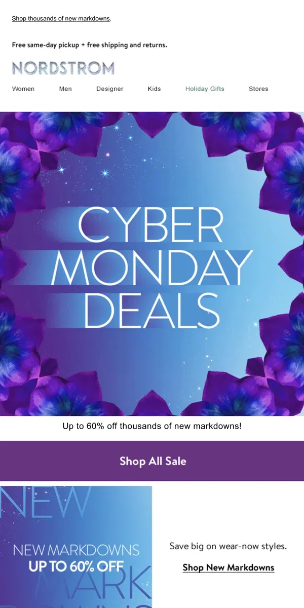 Email from Nordstrom. Cyber Monday Deals + up to 60% off