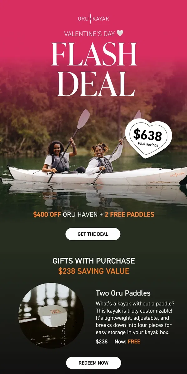 Email from Oru Kayak. $638 Savings | Explore More, Together ❤️