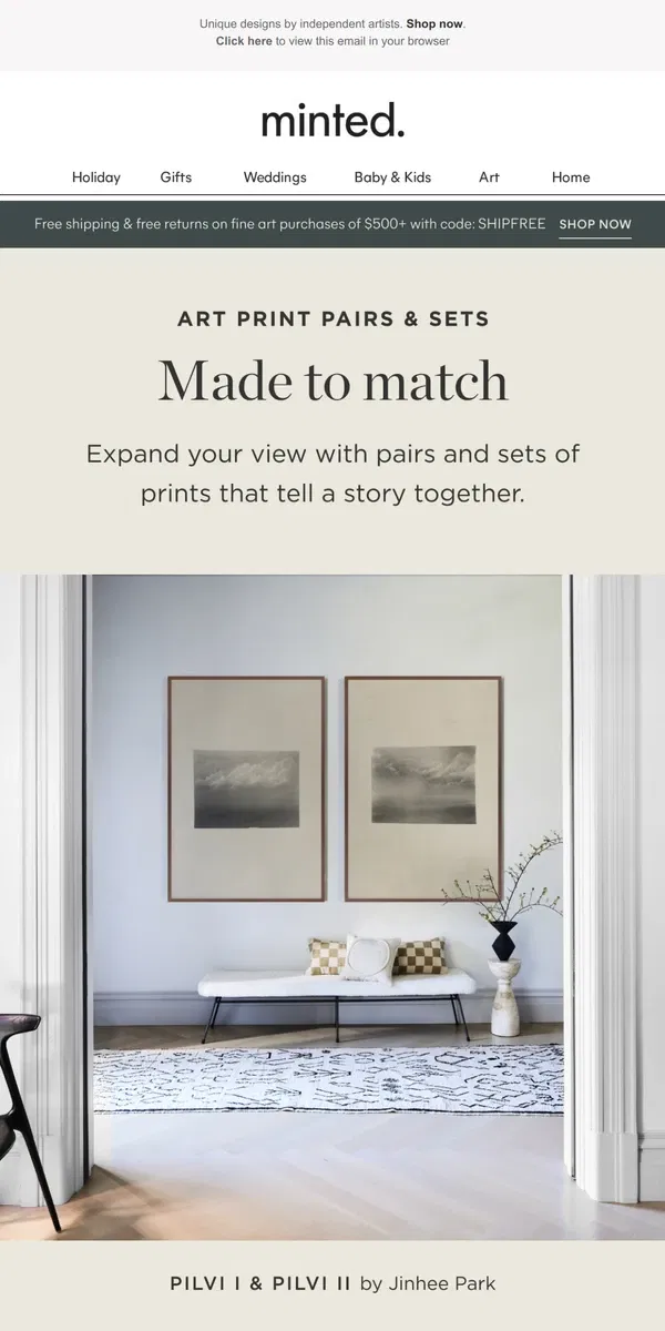 Email from Minted. Explore our art pairs and sets