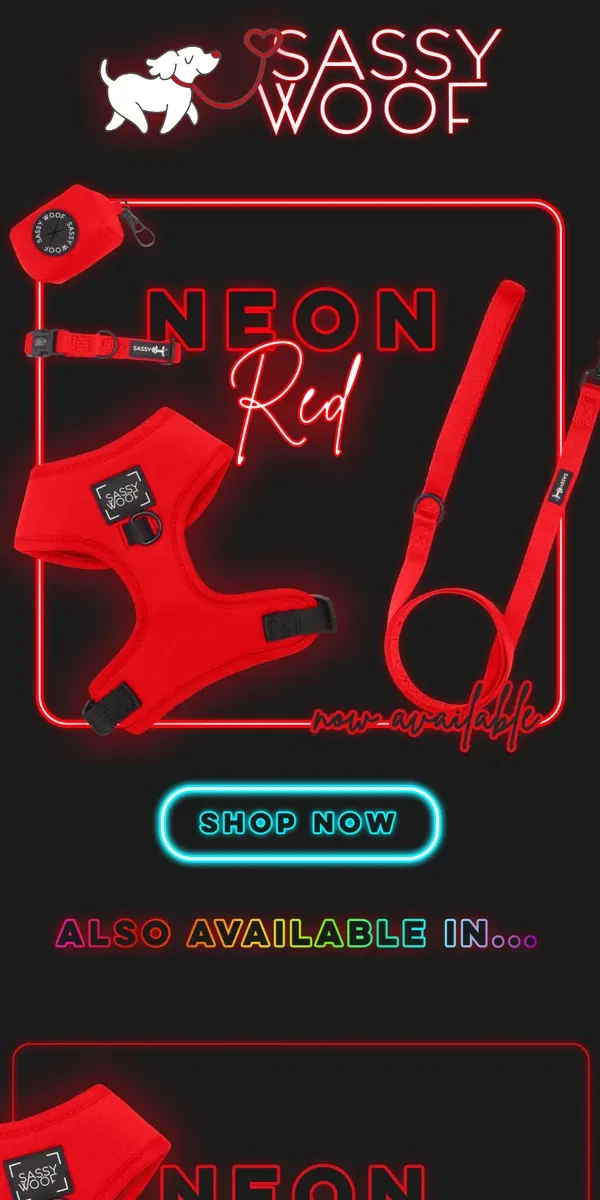 Email from Sassy Woof. NEON RED ALERT!! 😎❤️